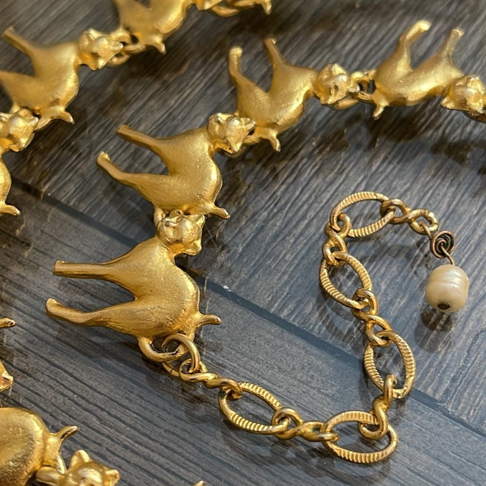 Vintage Gold-tone Sculptural Judith Woracek Mullen Cat Link Statement Necklace - Picture 5 of 17